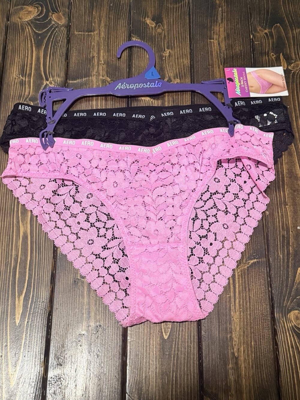 Aeropostale Size L Logo Cheeky BIKINI Underwear Panties 2 Piece Black & Pink